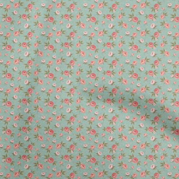 oneOone Polyester Lycra Dusty Teal Green Fabric Floral Dress Material Fabric Print Fabric By The Yard 56 Inch Wide