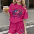 thumbnail image 2 of FAWUUDO Girls' T-Shirt & Shorts Two-Piece 4th of July Outfits Crew Neck Short Sleeve 3-15 Years Kids Summer Casual Patriotic Print Set Vacation, 2 of 6