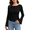 Black, variant on Womens Long Bell Sleeve Shirts Crewneck Striped Knit Tops Casual Fitted T Shirts Spring Outfits