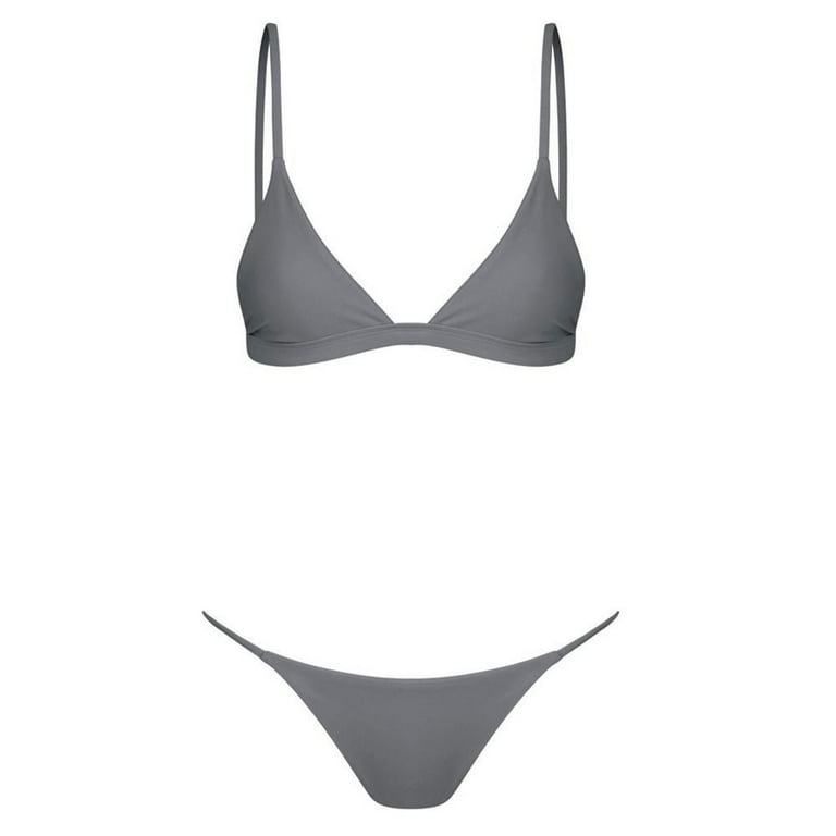 Abcnature Women Bandeau Bandage Bikini Set Push-Up Brazilian Swimsuit Gray  XL