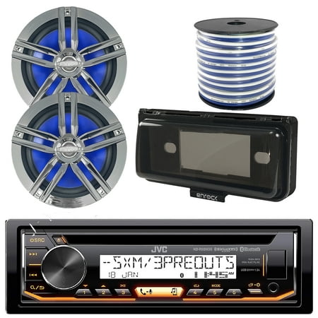 JVC KD-R99MBS In-Dash Marine Boat Bluetooth Radio USB CD Receiver Bundle Combo With Pair Enrock Charcoal 6.5