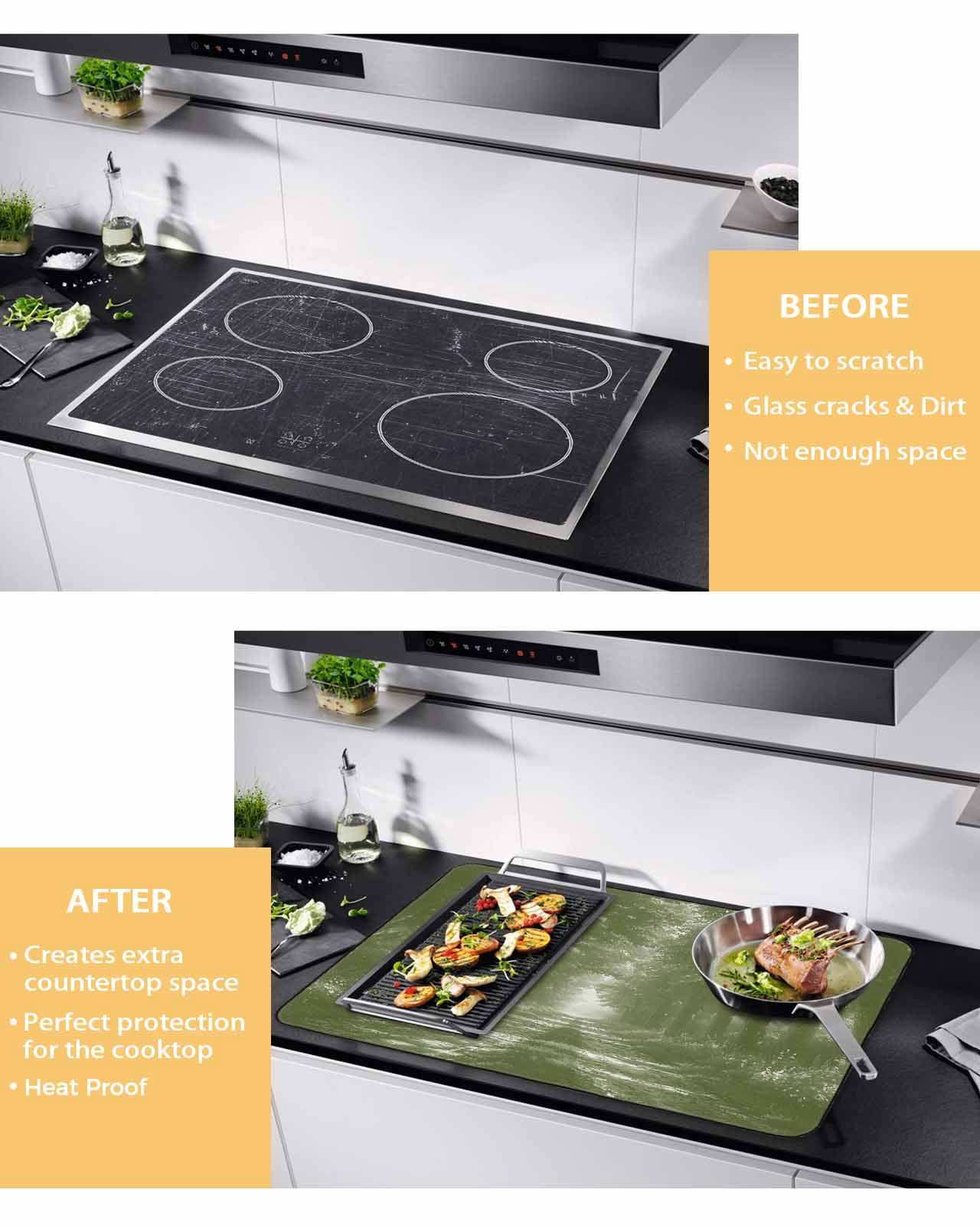 nqOlkjepod Large Induction Cooktop Protector Mat 36"x21", Sage Green Trees Stove Top Covers for Electric Stove, Forest Art Decor Spring Summer Nature Leaf Stove Burner Cover Mats Stove Cover