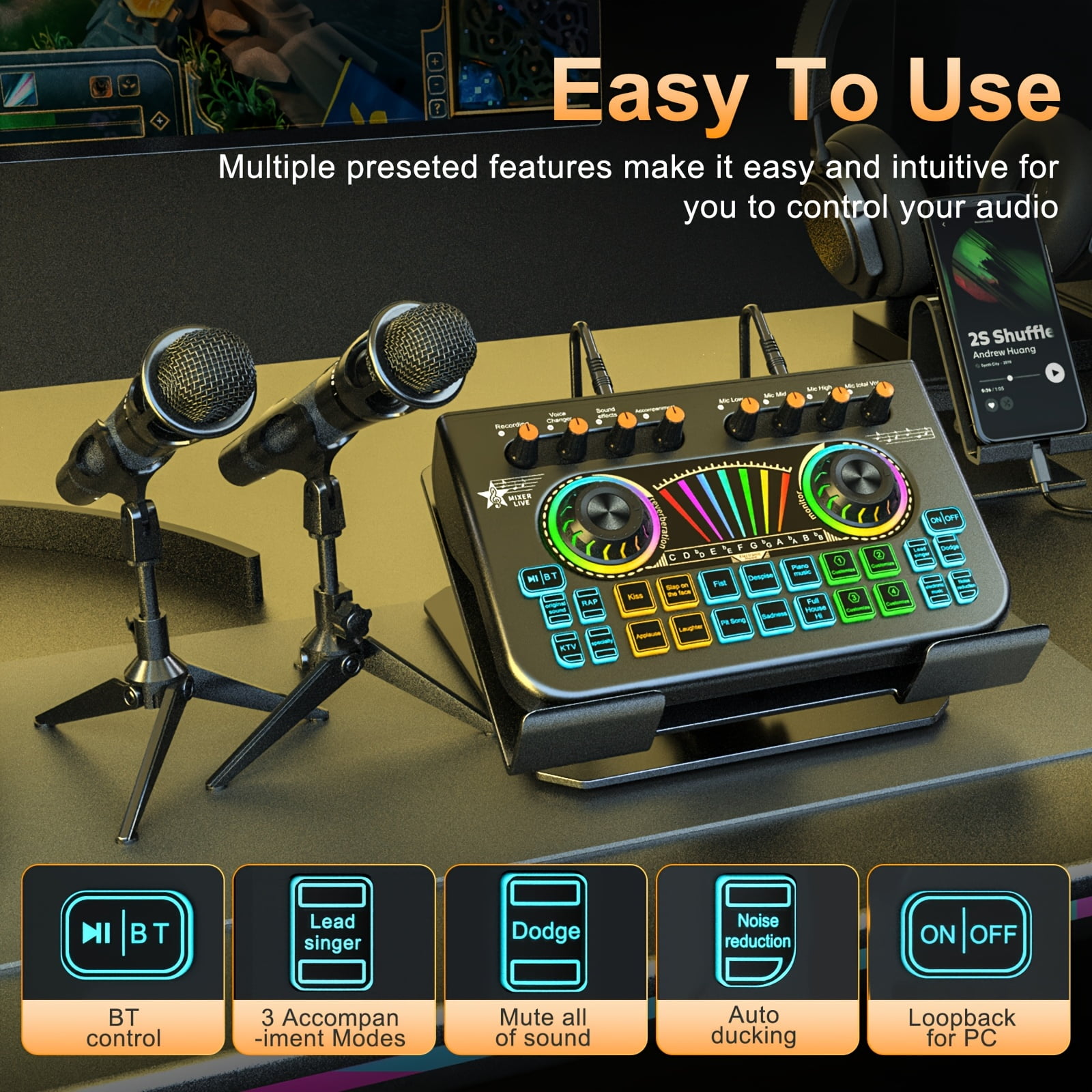 Professional Mixer Kit: Condenser & Dynamic Mic with Sound Card for Streaming, Podcast, Recording, Karaoke on Laptop & Mobile