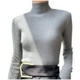 thumbnail image 3 of Fartey Womens Turtleneck Sweater Slim Fit Long Sleeve Sweaters Comfy Soft Knit Sweater Business Casual Solid Color Pullover Sweaters Gray 2XL, 3 of 5