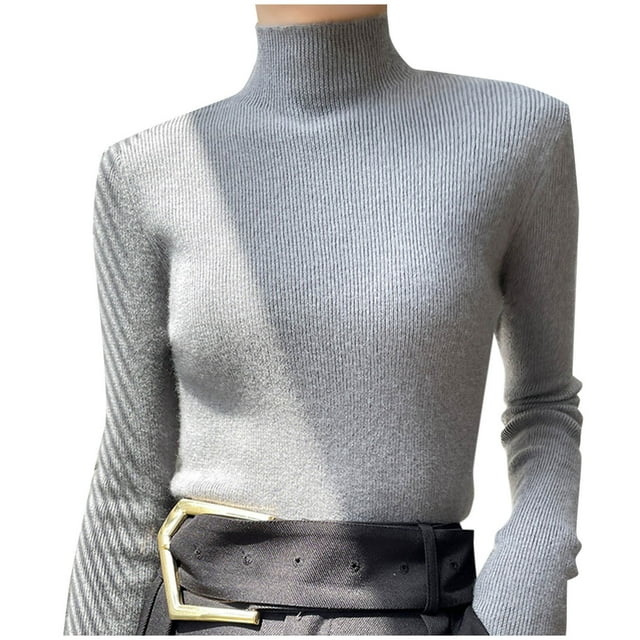 JMYHOAM Chandails pour Femmes Chandails pour Femmes Mode Décontractée Col Semi-Haut Couleur Unie Base Ample Chandail Tricoté