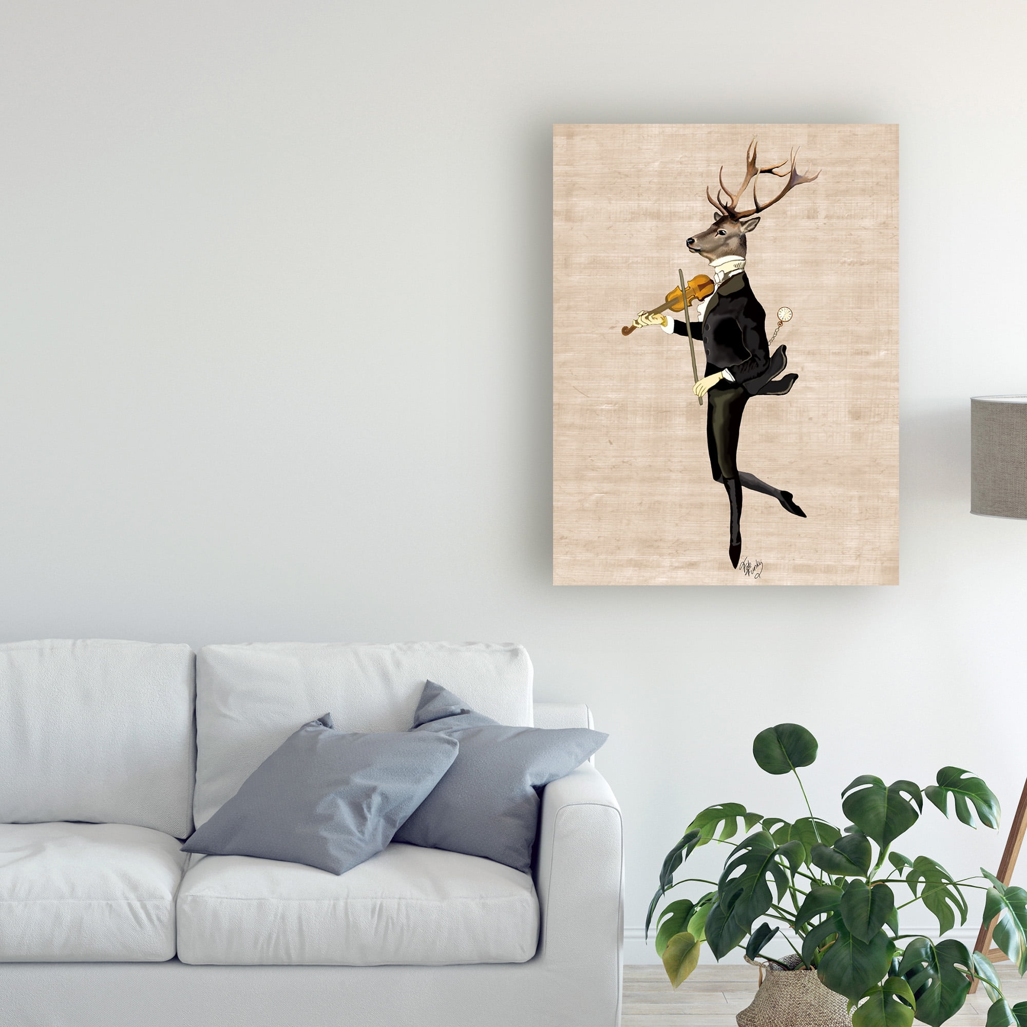 Trademark Fine Art 'Dancing Deer With Violin' Canvas Art by Fab Funky