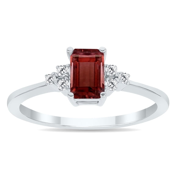 SZUL Women's Garnet and Diamond Regal Ring in 10K White Gold