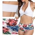 thumbnail image 3 of Traje de baño vintage de dos piezas para mujer Bikini de cintura alta fruncido con cuello halter retro y parte inferior - Flor blanca, 3 of 6
