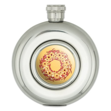 

Autumn Fall Wreath Sunflowers Round Stainless Steel 5oz Hip Drink Flask