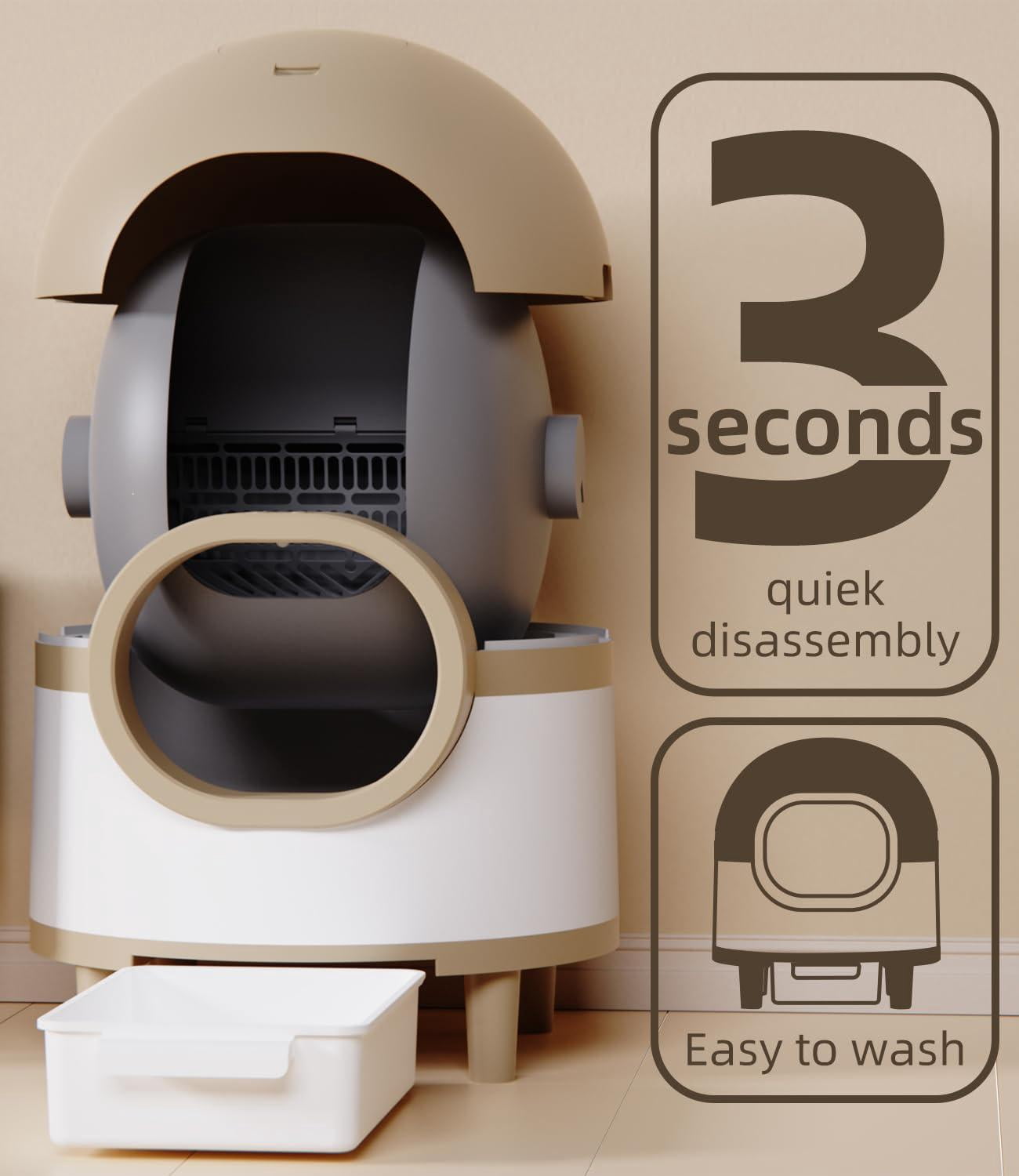 Glavbiku Self Cleaning Cat Litter Box,Cat House Smart App Control,Odor Removal,Low Noise,Brown