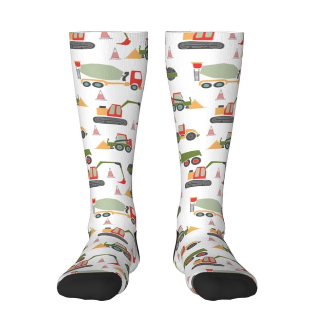 Fotbe Excavator Calcetas Divertidas Estampadas para Hombre y Mujer, Calcetas de Algodón hasta la Rodilla para Caminar, Correr, Enfermería y Embarazo