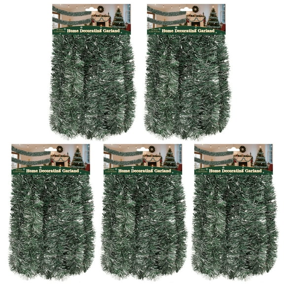 LAMPHOME 5 Pack 18ft Chic Green Silver Garland, 3.25in Wide, Sparkling Indoor Outdoor Decor for Christmas, Wedding & Home Party