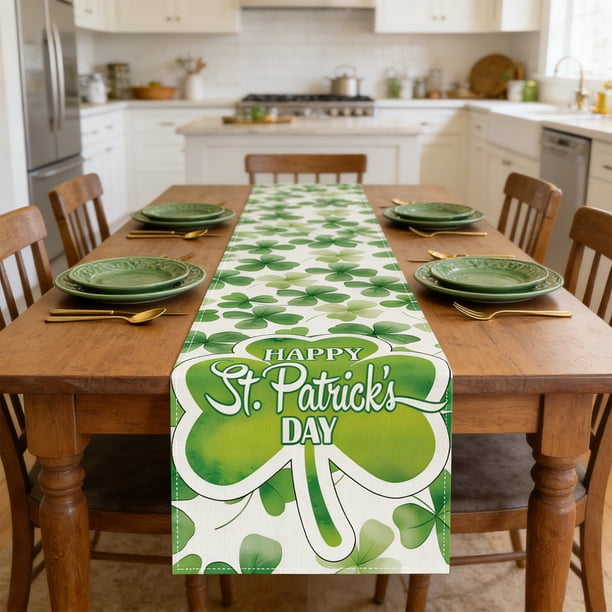 Camino de mesa para el Día de San Patricio | Decoración de mesa para fiestas irlandesas | Tela de poliéster impermeable y fácil de limpiar | Decoraciones para mesas de comedor, cocinas y fiestas
