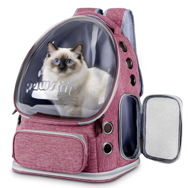 Transportadora tipo mochila para gato Pawstrip con ventana burbuja plegable