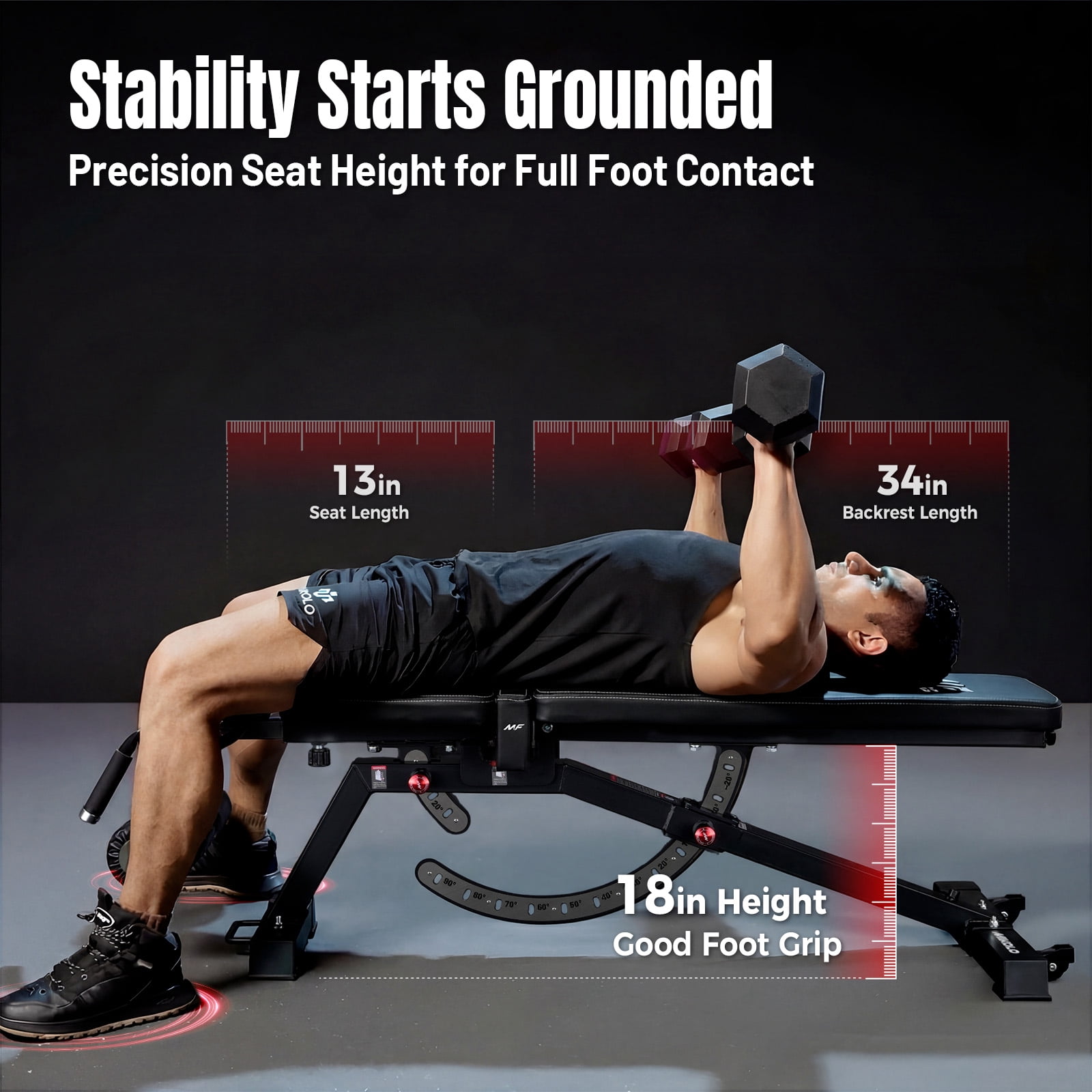Mikolo 15-Position FID Adjustable Weight Bench, Adjustable Workout Bench with 1200LBS Weight Capacity, Vertical Storage Space-Saving Exercise Bench with Detachable Leg Support for Home Gym