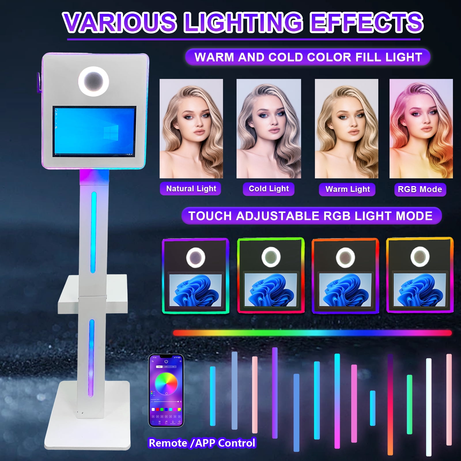 WideMeet 15.6inch Touch Screen Selfie Photobooth Machine with RGB Light for Wedding Event Party