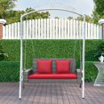thumbnail image 3 of Patiojoy Outdoor Porch Swing Bench, Patio Wicker Hanging Swing with Rustproof Chains & Comfortable Cushions Red, 3 of 10