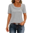 thumbnail image 1 of Tops de Mujer Casual Color Sólido Manga Corta Botón, Blusa Elegante para Primavera Verano Diario, 1 of 6