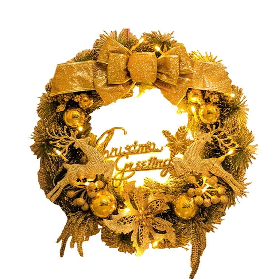 Harlier Christmas Wreath for Front Door, 15.8" Artificial Christmas Wreath with LED Lights Christmas Door Hanger Decor, Merry Christmas Sign Decorations for Yard Porch Windows Wall Home Supplies