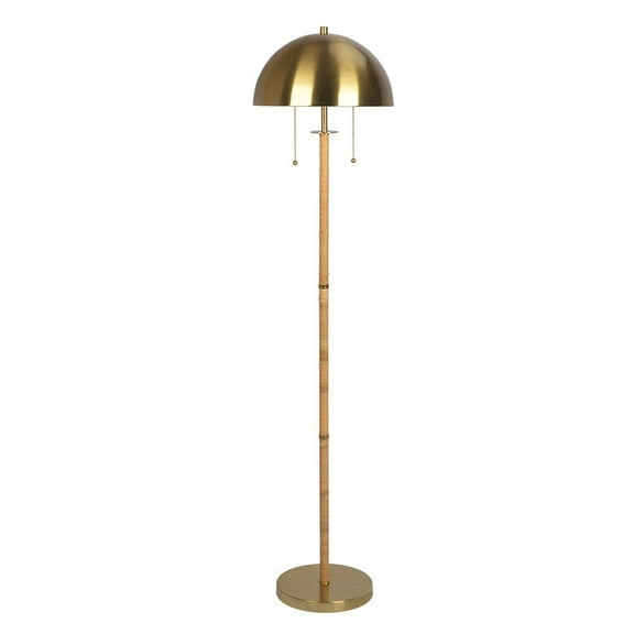 Ashcroft Furniture Allure 2-Light Floor Lamp, Gold Brass, Natural Rattan Tube