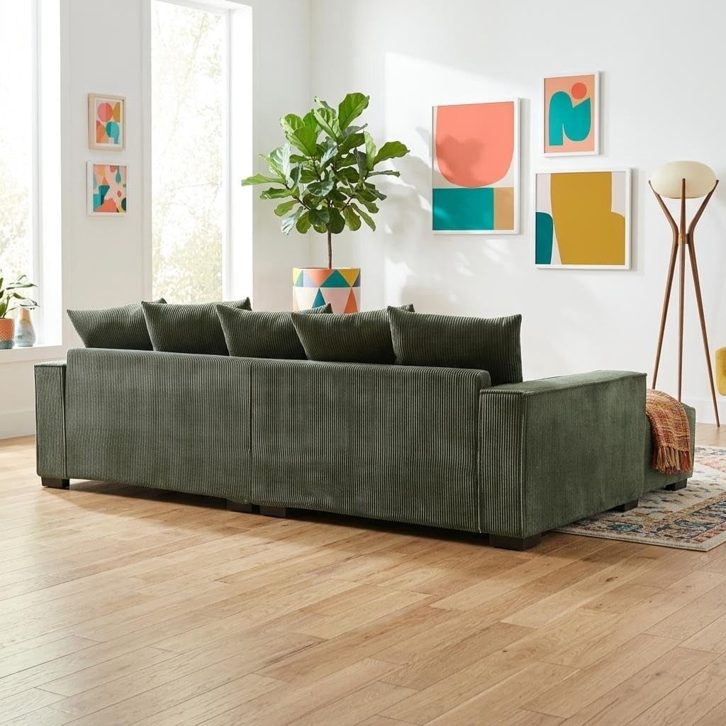 106.7-Inch L Shaped Loveseat and Chaise, Luxe Large Two-Piece Right Facing Sectional Sofa for Living Room,Upholstered with Corduroy Fabric, Left Facing Dark Green