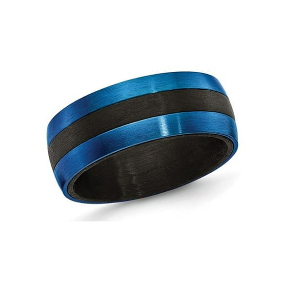 Gem & Harmony Mens Blue IP Plated Carbon Fiber Stainless Steel 8mm Band Ring for Men
