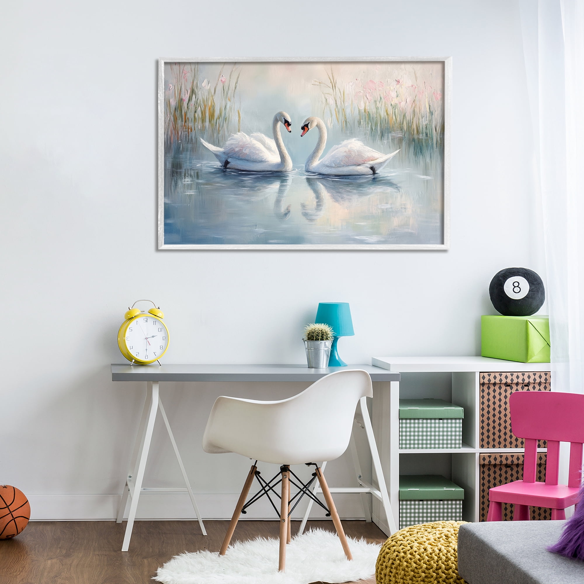 Stupell Industries Simple Swan Reflections White Framed Giclee Art, design by Petal Prints Design