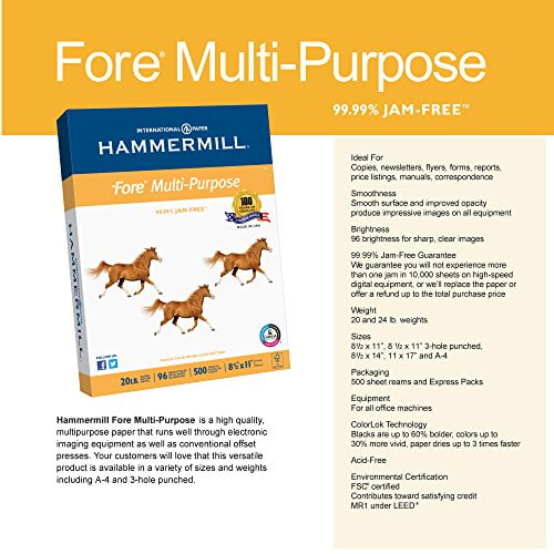 Hammermill Paper, Fore MP Paper, 20lb, A4, 210mm x 297mm, 96 Bright, 5000 Sheets / 10 Ream Case (103036C), Made In The USA
