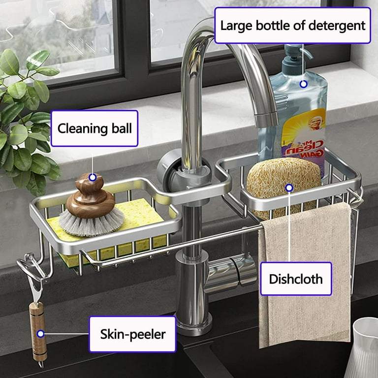 Newest Aluminum Faucet Sponge Holder Kitchen Sink Caddy Organizer Over  Faucet Hanging Faucet Drain Rack for