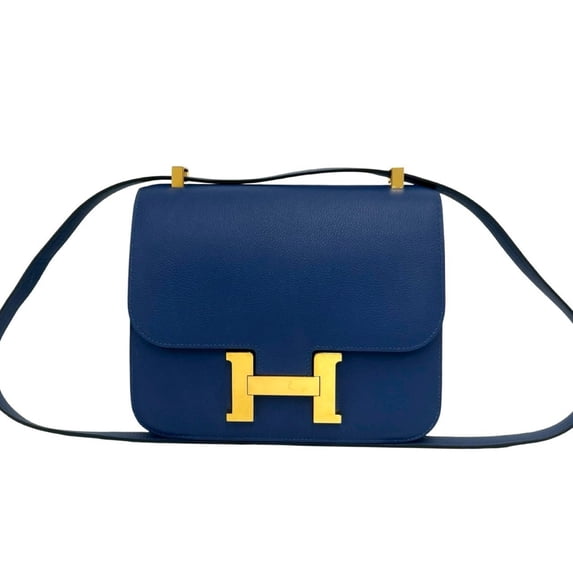 Pre-Owned HERMES Constance 23 Evercolor Leather Shoulder Bag/Pochette, Blue Brighton 31162