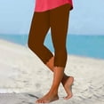 thumbnail image 2 of DDAPJ pyju High Waisted Capri Leggings for Women Summer Cropped Pants Buttery Soft Yoga Capris Solid Casual Milk Silk Legging Stretchy Workout Bottoms Coffee M, 2 of 7