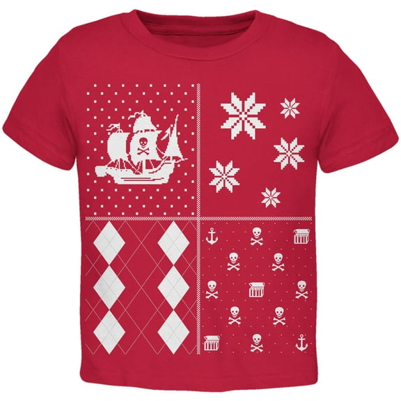 Pirates Festive Blocks Ugly Christmas Sweater Red Toddler T-Shirt - 4T