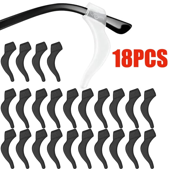 Eyeglass Ear Grips 18 Pairs Anti-Slip Silicone Ear Hooks for Glasses Sunglasses Reading Glasses Non-Slip Soft Grip Sleeves for Sports Running Cycling Daily Wear,Black