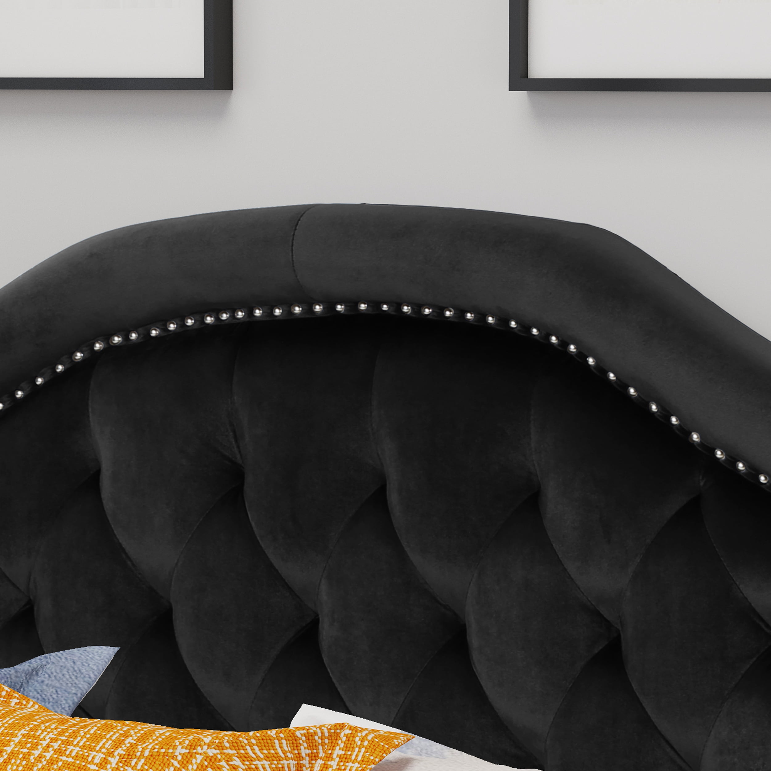 Noble House Miller Velvet Queen/Full Headboard,Black