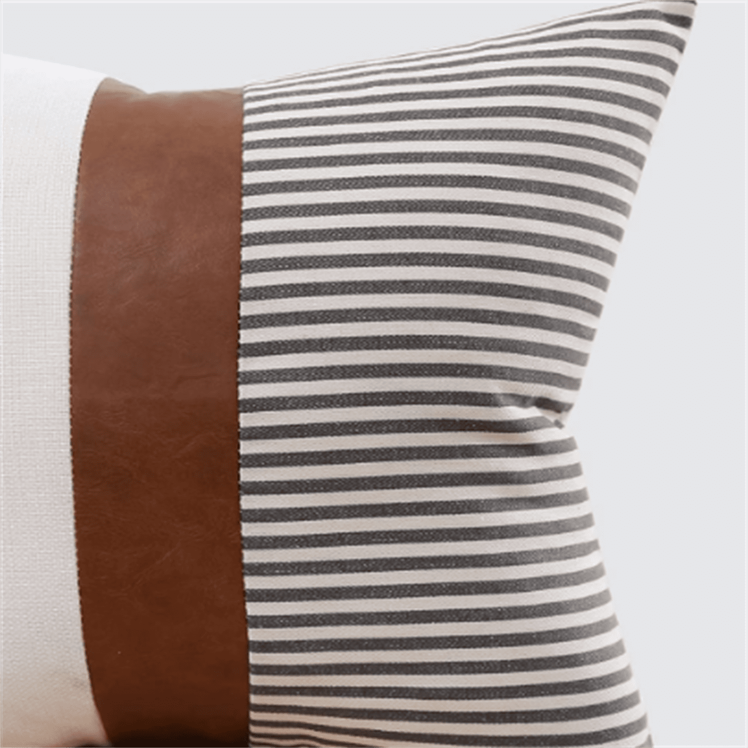 Set of 2 Faux Leather Throw Pillows 18x18 with Inserts, Boho Striped Farmhouse Outdoor Pillows, Decorative Accent Cushions for Couch, Patio & Living Room, Grey