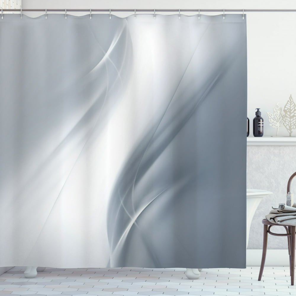 Grey Shower Curtain, Soft Abstract Digital Print Design in Purity