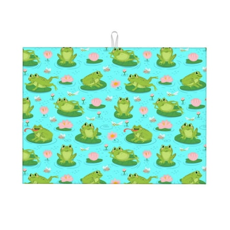 

Tebeau Frogs And Aquatic Plants Print Dish Drying Mat for Kitchen Counter Dish Drying Pad with Non-slip Rubber Backed Hide Stain Anti Absorbent for Kitchen Counter Drying Mat