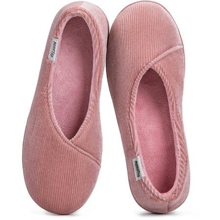 

HomeTop Women s Cozy Corduroy Memory Foam Loafer Slippers with Coral Velvet Lining