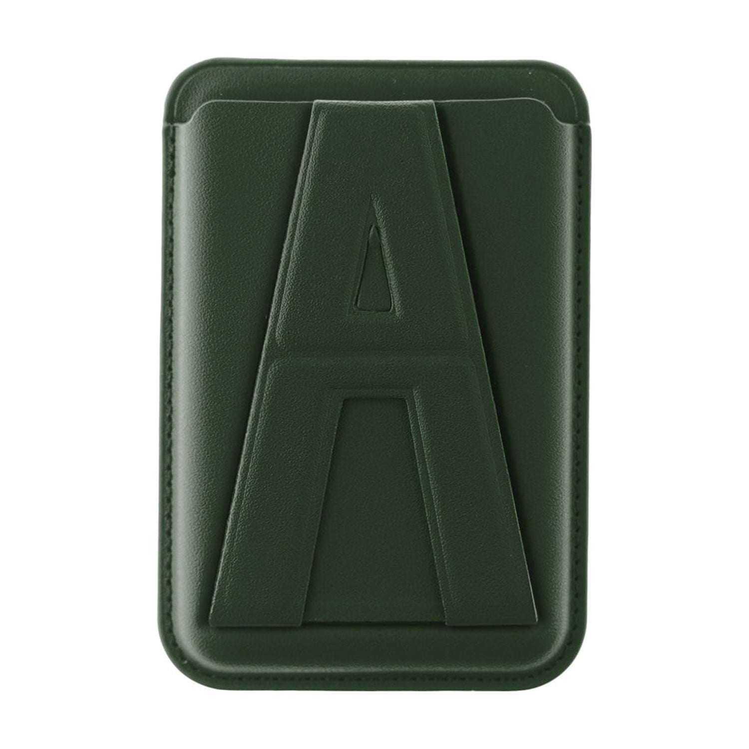 A Design Leather Magnetic Card Wallet Holder with Stand - Green
