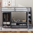 thumbnail image 2 of Euroco Wood Full Size Loft Bed with Desk and Wardrobe, Storage Shelves and Cabinets, Gray, 2 of 13