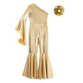 thumbnail image 3 of Linjinx Kids Girls Shiny Metallic One Shoulder Flare Sleeve Jumpsuit Romper Playsuit with Hair Gold 10, 3 of 5