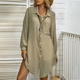 thumbnail image 2 of Womens Summer Dresses Casual V-Neck Solid Color Button Shirt Dress Ladies Long Sleeve Beach Dresses, 2 of 8