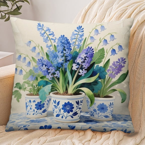RKSupls 18x18 Inch Envelope Throw Pillow Cover, Blue Hydrangea Wildflower Soft Polyester Modern Farmhouse Decorative Cushion Case for Home Bedroom Living Room