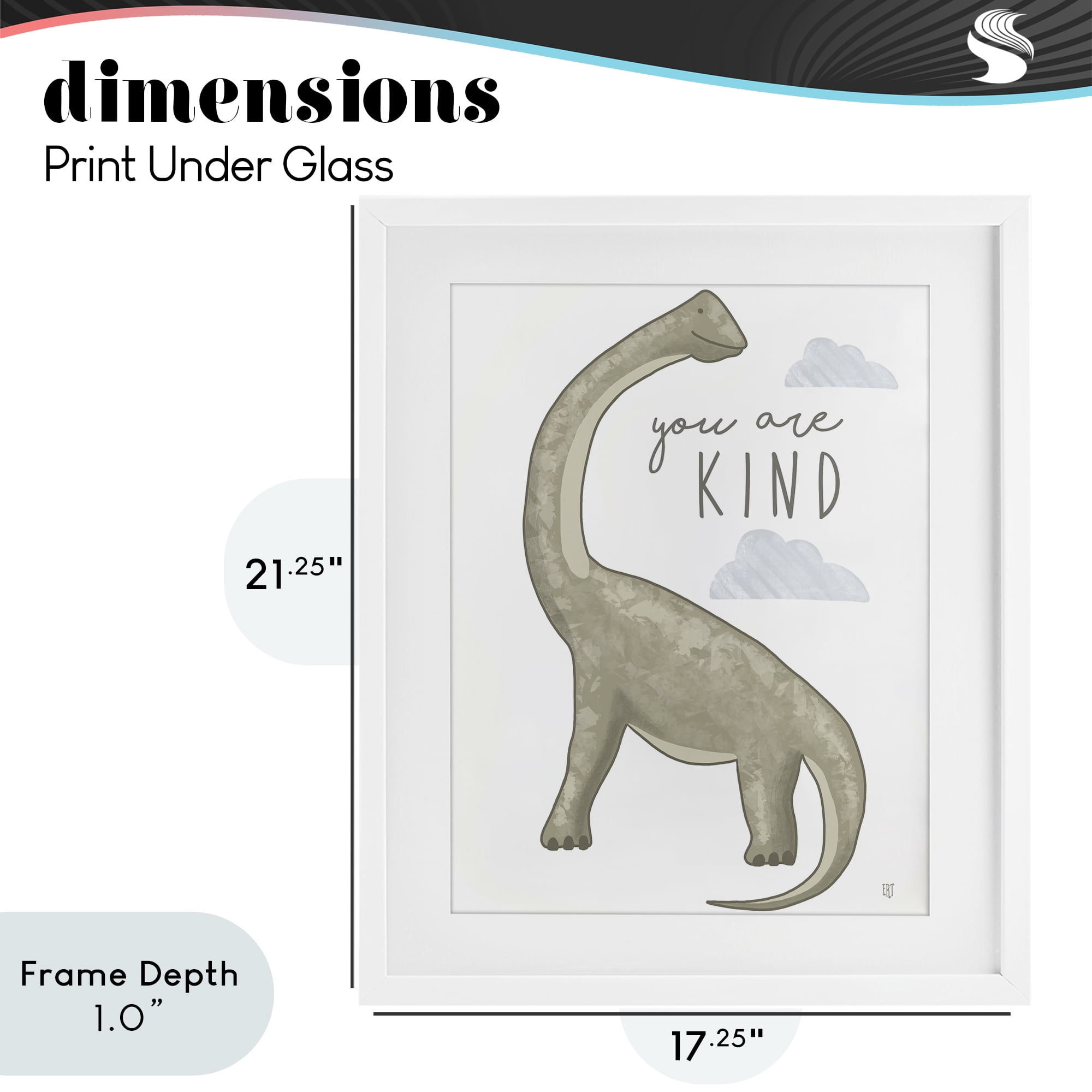 Stupell Industries You Are Kind Dinosaur White Framed Print Under Glass, design by Elizabeth Tyndall