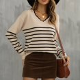 thumbnail image 4 of Suéter a Rayas con Cuello en V para Mujer, suéteres de Punto Elegantes de Manga Larga para Compras en casa, Citas, Oficina, Albaricoque L, 4 of 7