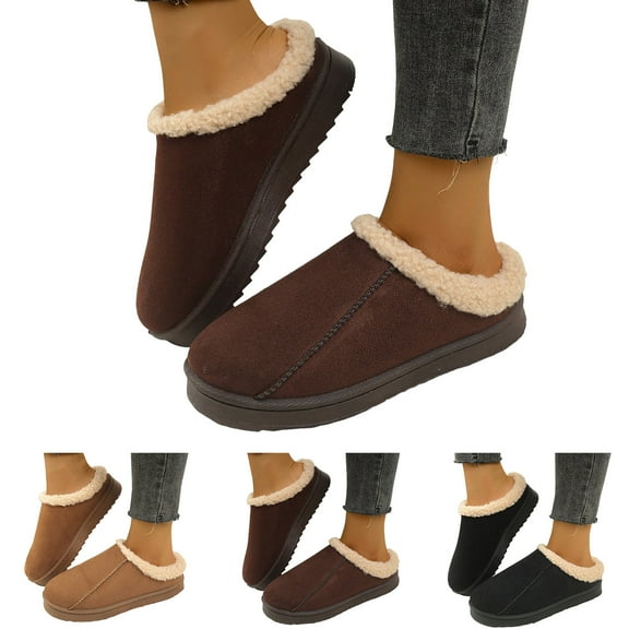 Dakaela Women's Suede House Slippers Memory Foam Platform Bedroom Slides Indoor Outdoor Shoes Mule Clogs