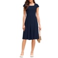 thumbnail image 2 of INSPIRE CHIC Women's Cap Sleeve Flare Dress Square Neck Business Work A Line Pleated Dresses XL Navy Blue, 2 of 5