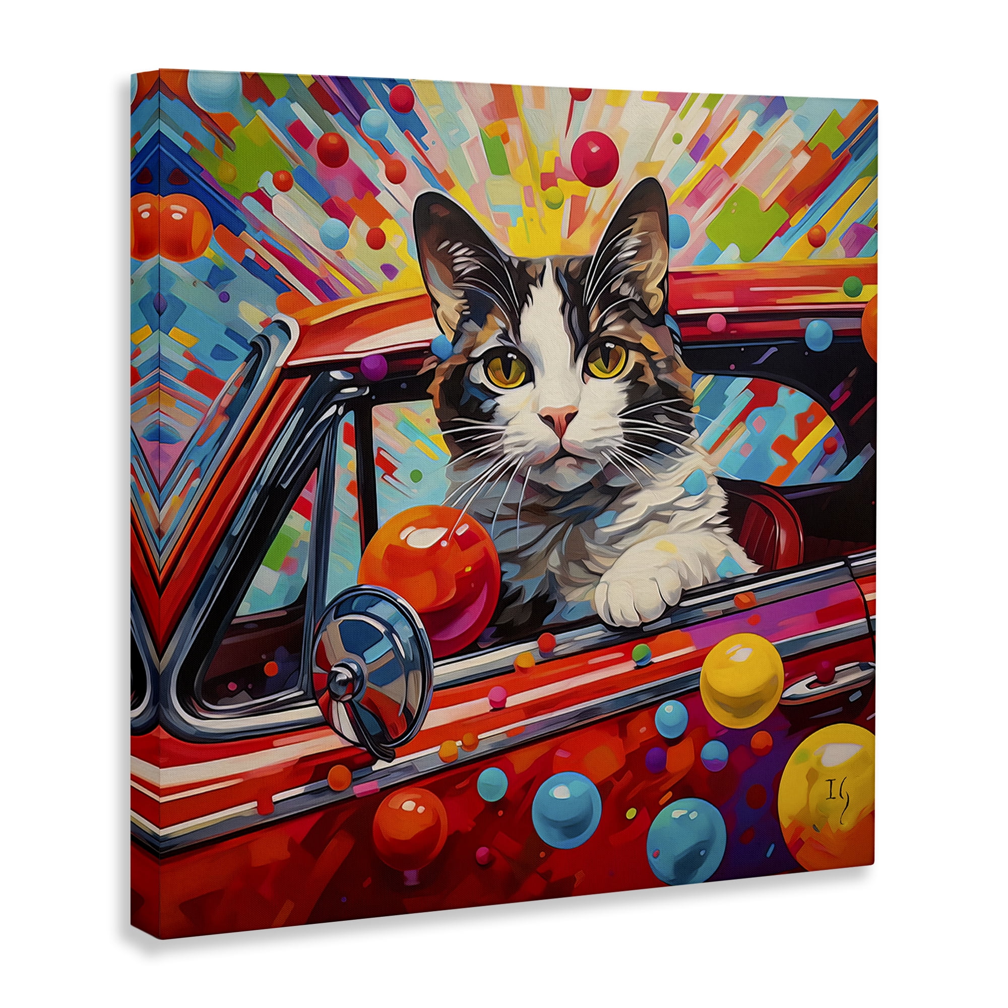 Stupell Industries Driving Cat with Bold Pattern Animals & Insects Painting Gallery Wrapped Canvas Art Print Wall Art, 24 x 24