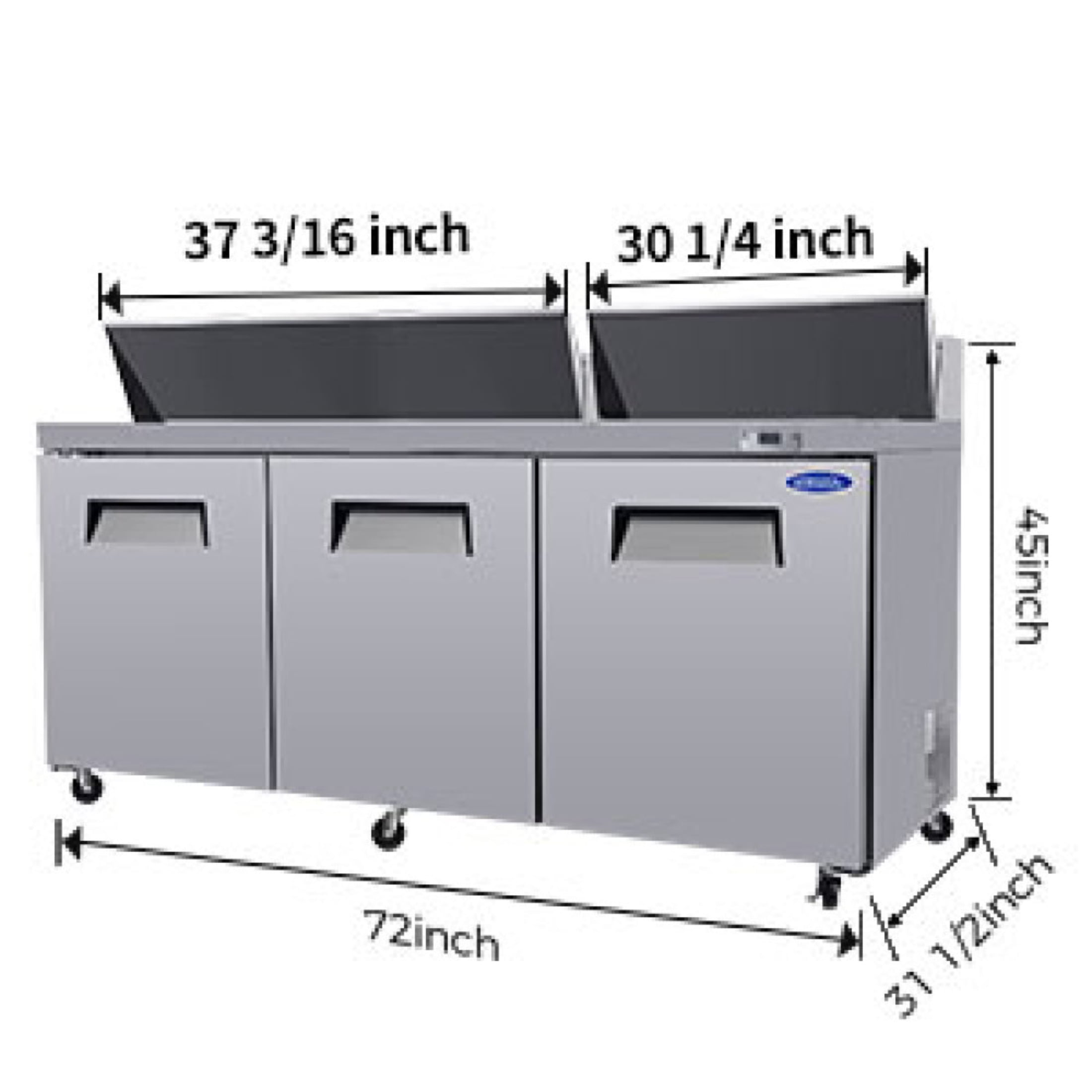 3-4 chefs to work ,72 IN Commercial Refrigerators Sandwich&Salad Prep Table with a Butcher Block Cutting Board, Protection Lid, Cold Storage, ETL Certified(LTL carry)