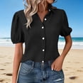 thumbnail image 2 of QASIEATN Womens Shirts Button Down Dress Shirts Casual Short Sleeve Textured Collared Summer Work Blouse Camping Clothes, 2 of 8
